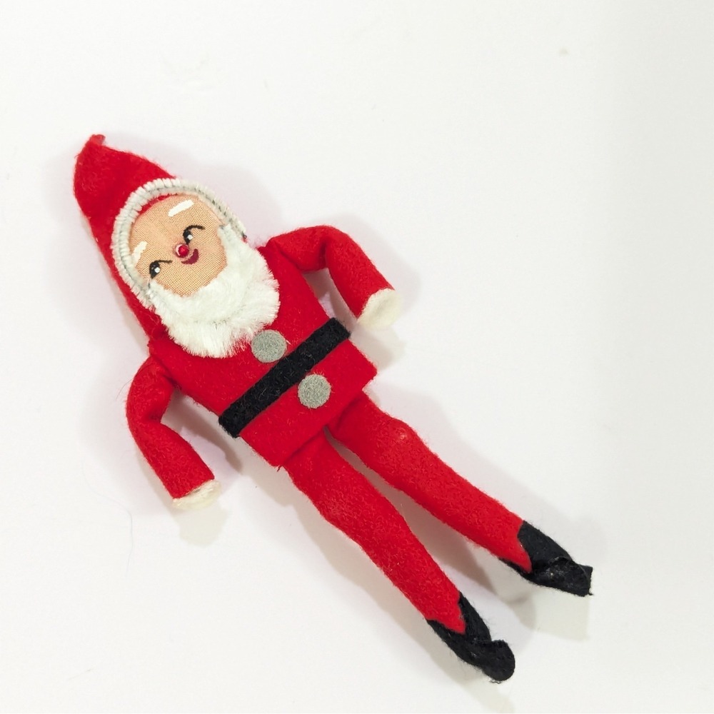 Vintage Knee Hugger Pixie Santa Mini 5.5" Christmas Ornament Poseable Bendable